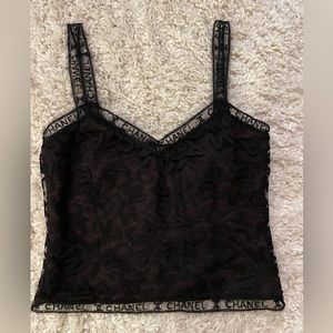 SOLD Vintage Chanel black lace alphabet camisole